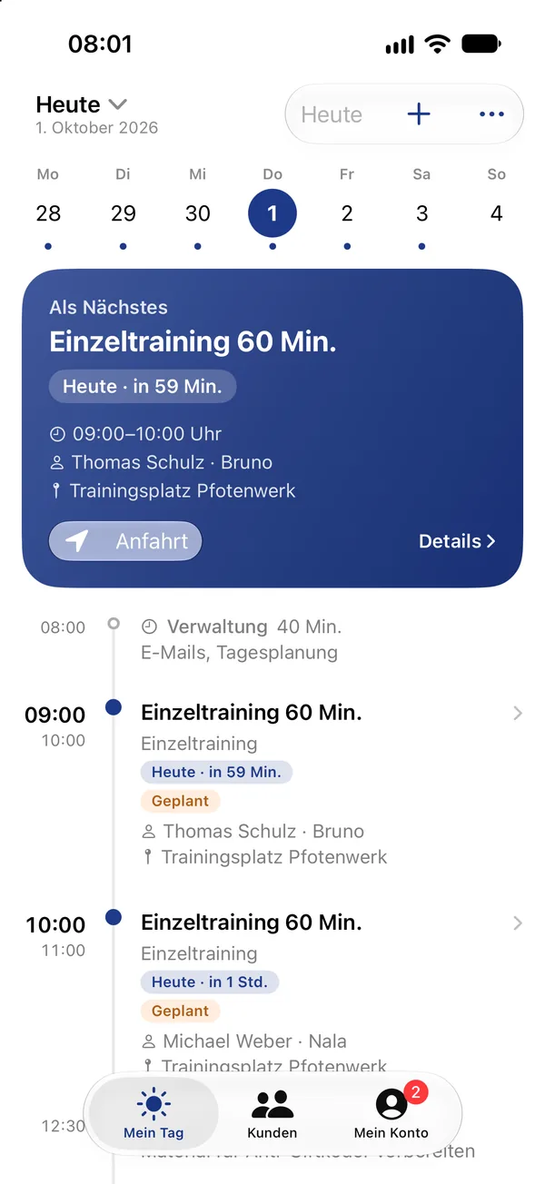 App-Team-Ansicht im Design der Hundeschule Nordlicht